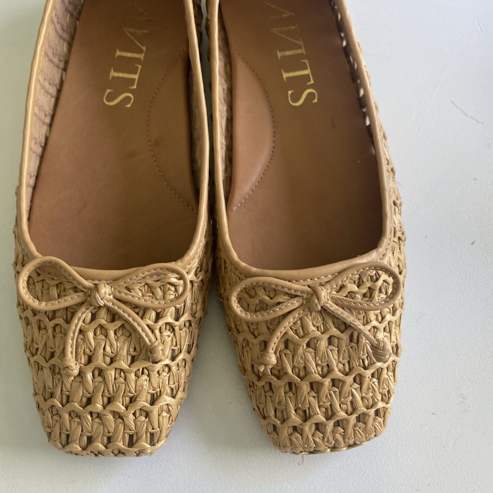 Eric Javits Parris Raffia Natural Woven Square-Toe Ballet Flats in Tan Size 9 - Picture 3 of 15